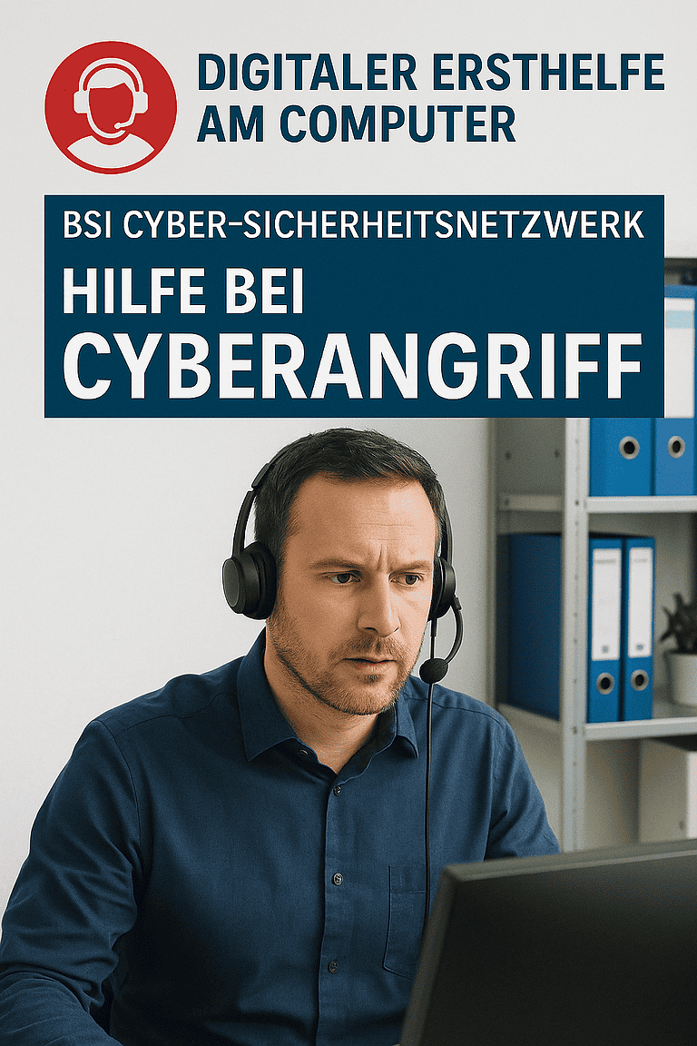 Digitaler Ersthelfer am Computer - BSI Cyber-Sicherheitsnetzwerk Hilfe bei Cyberangriff
